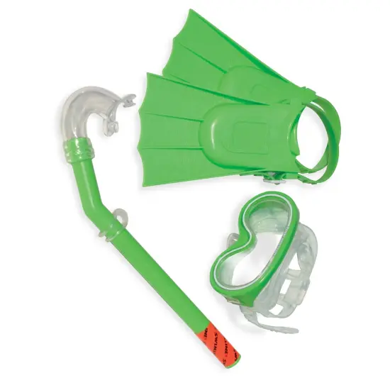 Swim Central Set of 3 Green Recreational Mask, Snorkel and Fins For Children - 12.75" {3}