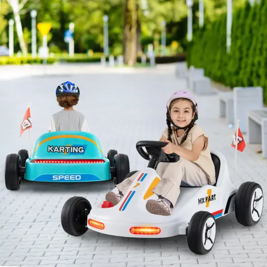 Electric 12V Kids Go Kart Race Toy with Remote Control & Music White {2}