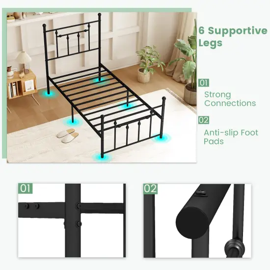 Heavy-duty Metal Bed Frame with Headboard {5}