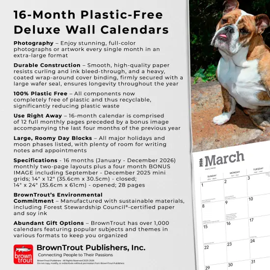 For the Love of Bulldogs | 2026 14 x 24 Inch (Hanging) Monthly Deluxe Wall Calendar | Foil Stamped Cover | Plastic-Free {6}