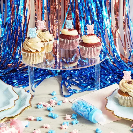 Blue Teddy Bear Cupcake Toppers, Baby Shower Decorations (0.85 x 3 In, 100 Pack) {3}