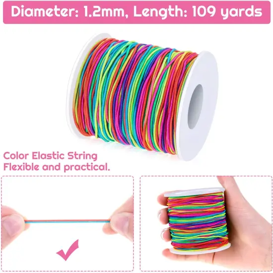 Elastic String for Bracelets, Selizo Bracelet Bead String Elastic Cord for Bracelets, Necklace, Beading, Jewelry Making and Braided Hair Styling (1.2 MM, 109 Yards, Rainbow Color) {2}
