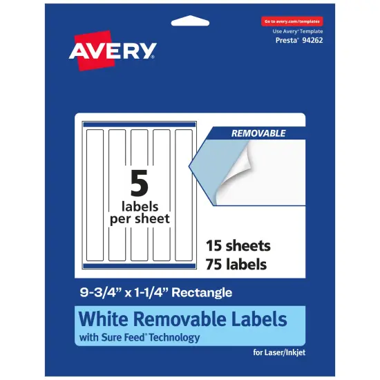 Avery Matte White Removable Rectangle Labels with Sure Feed Technology, Print-to-the-Edge, 9.75" x 1.25" {1}