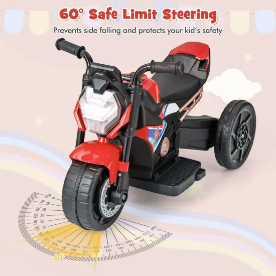 Plastic 6V Kids Ride-on Motorcycle with Battery Power and Detachable Training Wheels Red {6}