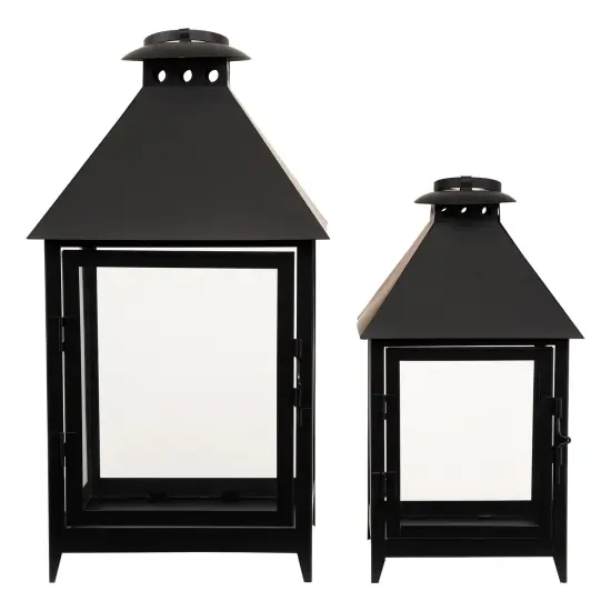 Northlight Rectangular Metal Candle Lanterns - 15.75" - Black - Set of 2 {5}