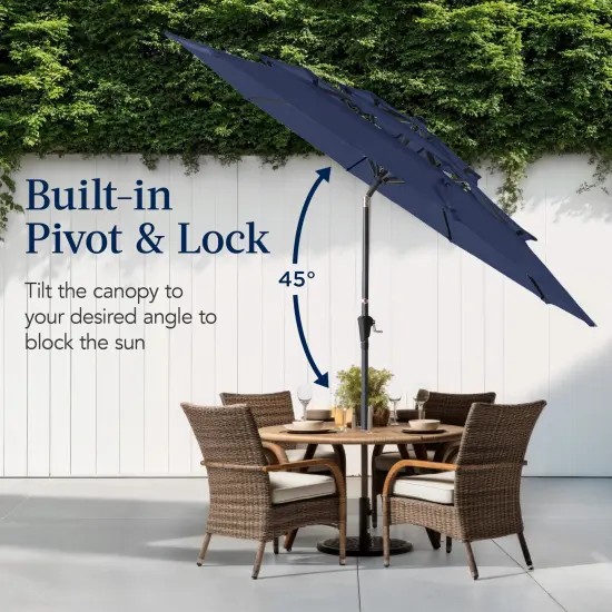 Best Choice Products 10ft 3-Tier Patio Umbrella, Market Sun Shade w/ Tilt Adjustment, Easy Crank Navy Blue {5}