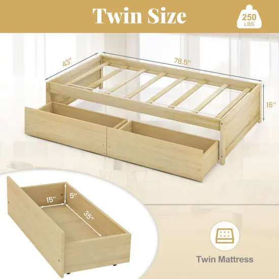 Wooden Twin Captain Bed with Storage Drawers and Daybed Function Natural {4}