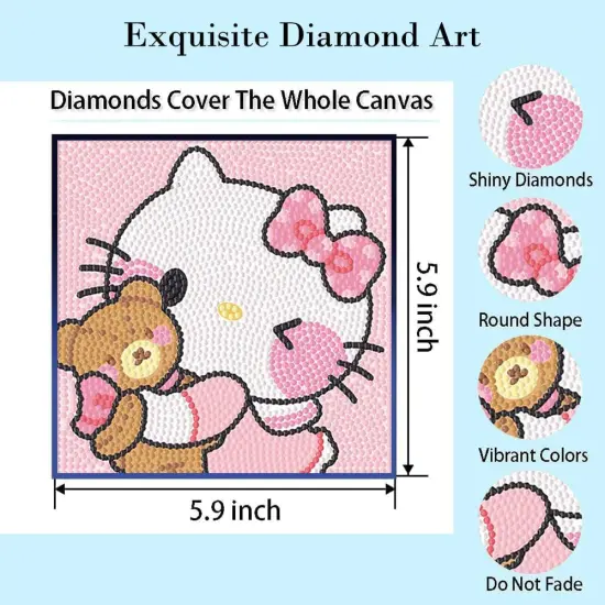 Cute 5D Diamond Art Kits with Wooden Frame,(Pink Kitty) {2}