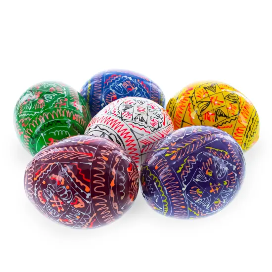 6 Basic Geometric Ukrainian Wooden Easter Eggs Pysanky {4}