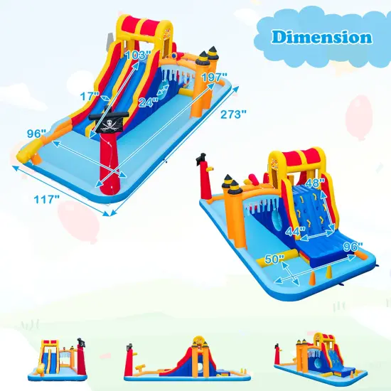 6-In-1 Inflatable Water Slide with Dual Slides Climbing Wall and Cave Crawling Game with 950W Blower {5}