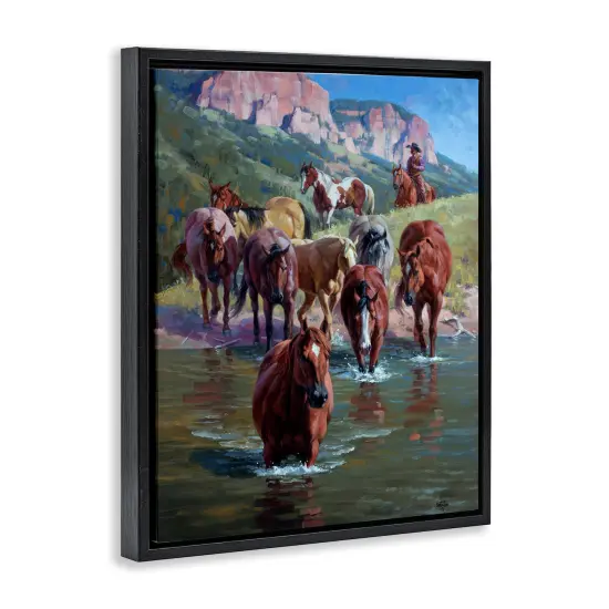 Stupell Industries Cowboy Leading Horses in River Floating Frame By Jack Sorenson {3}