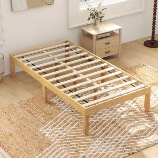 14 Inch Twin Wood Platform Bed Frame with Wooden Slats Support Perfect for Dorms Natural {6}