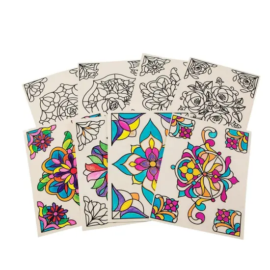 S&S Worldwide Color-Your-Own Stained Glass Window Clings. Use markers, or glass stain. No-Adhesive Static Cling, Repositionable, Raised Lines, 3 ea of 8 designs. Center approx. 7" to 8". Pack of 24. {3}