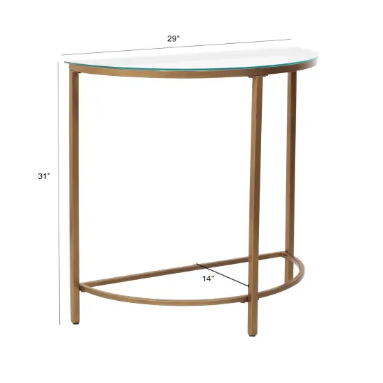 D-Shaped Console Table with Glass Top and Golden Base | Elegant & Modern Entryway Table | Sturdy Metal Frame | Space-Saving Design | Perfect for Living Room, Hallway, Office & Home Décor {5}