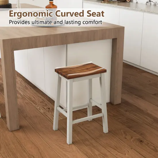 Rubber Wood Acacia Wood Saddle Bar Stools - Set of 2 {6}