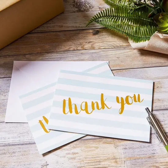 Blue Striped Thank You Cards - Pack of 12 with Envelopes for Wedding, Baby Shower, Business Events 5.91 x 3.94 x 0.1 inches {4}