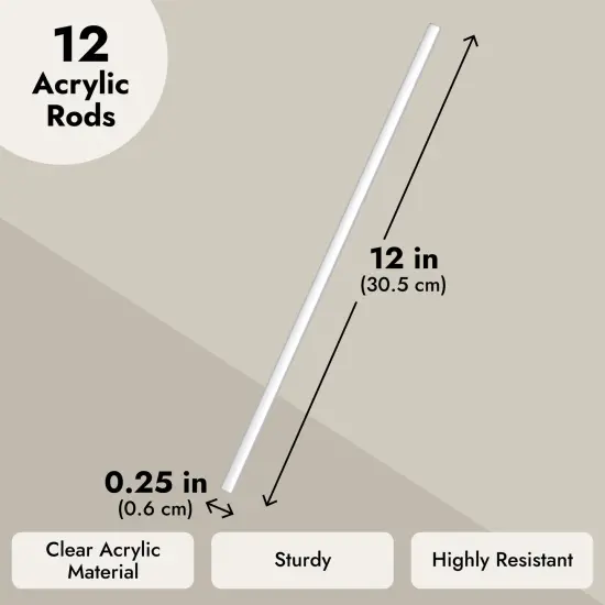 12 Pack Plastic Dowel Rods for DIY Projects, Clear Acrylic Sticks for Party Decorations (0.25x12") {4}