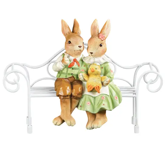 Collections Etc Hand-Painted Bunnies on a Bench Decoration {2}