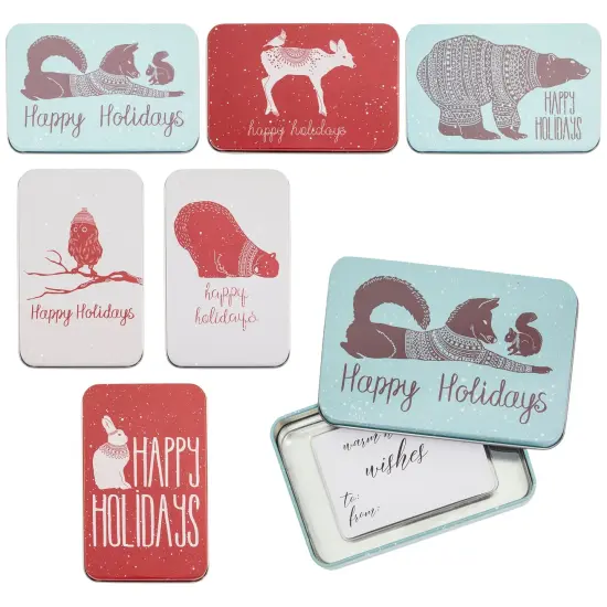 6 Pack Tin Christmas Gift Card Boxes With Lids for Stocking Stuffers, 6 Winter Animals Designs (5 x 3.25 In) {1}