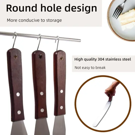 Straight Icing Spatula Stainless Steel Baking Set of 6", 8" & 10" Wooden Handle {3}