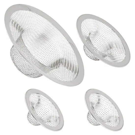 Juvale 4-Pack Stainless Steel Kitchen Sink Drain Strainer, Mesh Screen Drainer and Hair Catcher for Bathroom (4.3", 2.8" and 2.1") Silver {1}