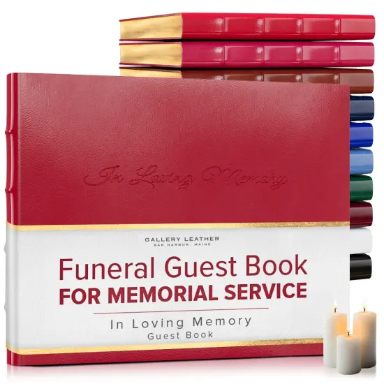 Gallery Leather Guest Book Funeral, In Loving Memory, Memorial, 192 Lined Pages, Bonded Leather, Hardcover Camden Red {1}