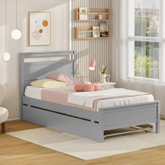 Wooden Twin Bed Frame with Storage Drawers Chic Headboard and Footboard Grey {6}