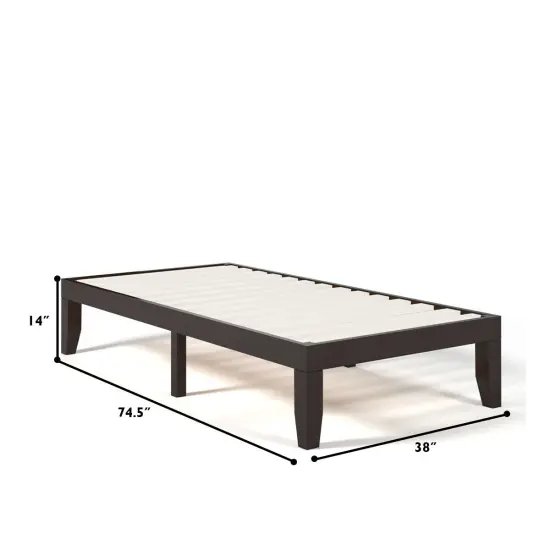 Solid Wood Twin Platform Bed with Storage Space Sturdy Frame and Noise-free Design Brown {5}