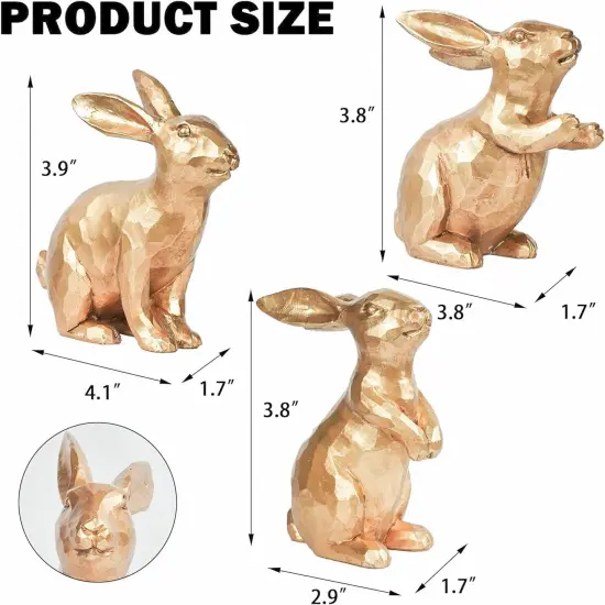 Resin Vintage Gold Bunny Decor Rabbit Figurines, Small Easter Bunny Figurine Set of 3 {3}