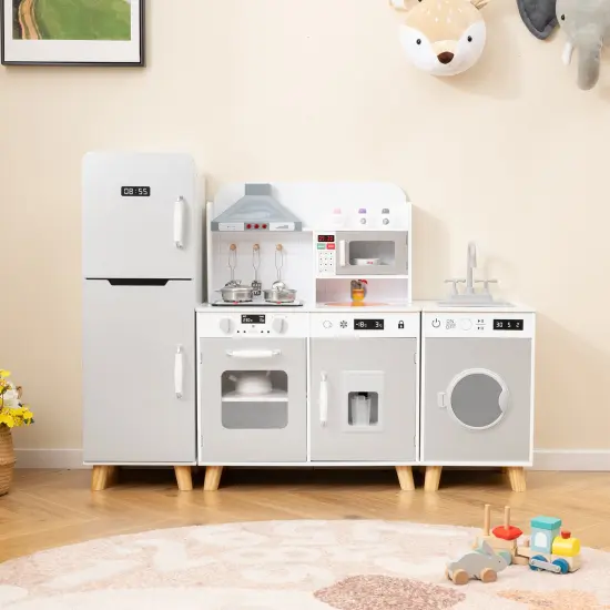 Kids Kitchen Playset 3-in-1 with Refrigerator and Washing Machine-Grey {6}