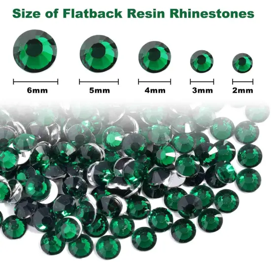 Resin Rhinestones Kit for Crafts,8400 pcs Green Flatback Rhinestones Mixed 5 Sizes 2mm-6mm with B7000 Glue Tweezers and Wax Pencil for Fabric Tumblers and Clothes {6}