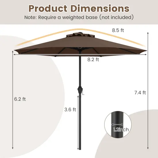 Fabric Outdoor Heavy Duty Market Umbrella with Crank Handle, 8 Sturdy Ribs, UV Protection Brown {4}