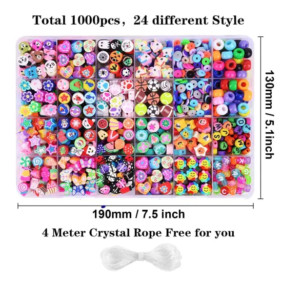 1000PCS Polymer Clay Beads Bracelet Making kit, 24 Style Cute Fun Beads Fruit Flower Animal Cake Butterfly Heart Beads Charms for Jewelry Necklace Earring Making DIY Accessories for Women Girls {5}
