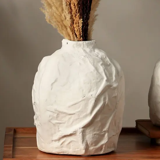 Decorative Handcrafted Ecomix Textured Vase In White Color {1}