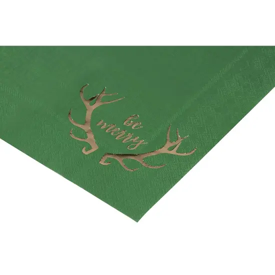 50 ct Antlers Luncheon Paper Napkins for Christmas Holiday Party Supplies & Xmas Table Decorations, Green, 6.5 in {6}