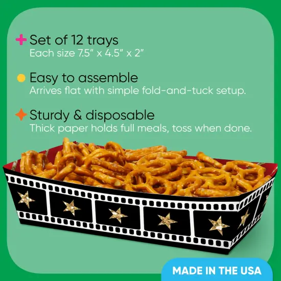 Big Dot of Happiness Red Carpet Paper Food Trays, Disposable Double-Sided Paper Food Holders for Nachos, Hot Dogs, French Fries - 12 Ct {4}