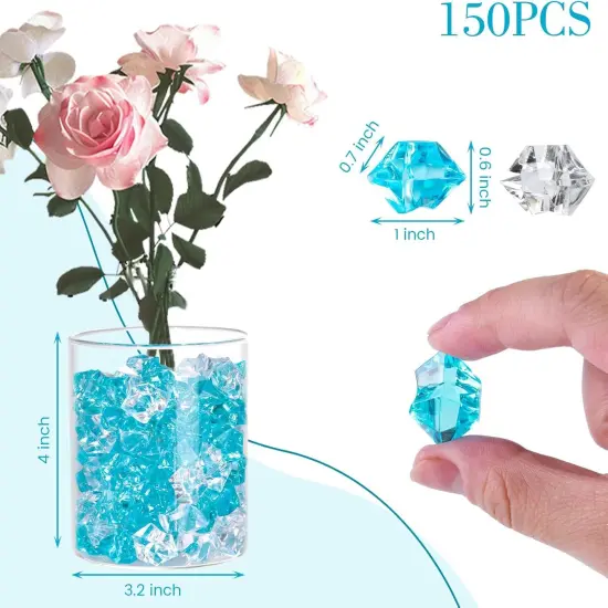 Blue and White Fake Ice Rocks, 150 PCS Acrylic Decorative Ice Clear Ice Rock Diamond Crystals Gems {4}