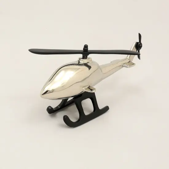 Aluminum Airplane Decorative Sculpture-Home Decor Statue-Accent Figurine Helicopter Silver {3}