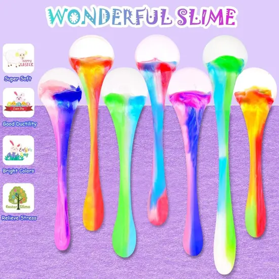 7 Pack Galaxy Slime Eggs, Prefilled Easter Eggs, School Classroom Easter Gifts Exchange, Stress Relief Slime Toy Kit {3}
