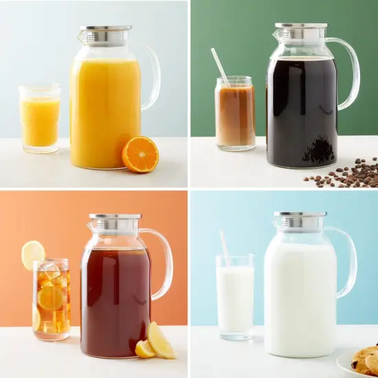 68 Oz / 2 Liter Glass Pitcher with Lid and Spout - Carafe for Water, Juice and Other Drinks (Clear) {2}