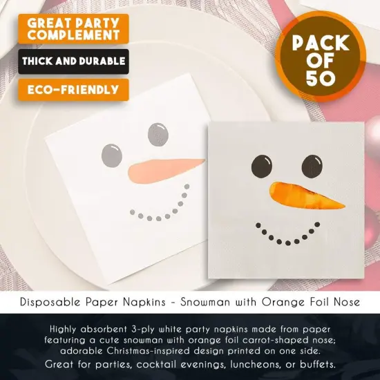 Snowman Holiday Napkins, Christmas Party Decorations (White, 5 x 5 In, 50 Pack) {6}
