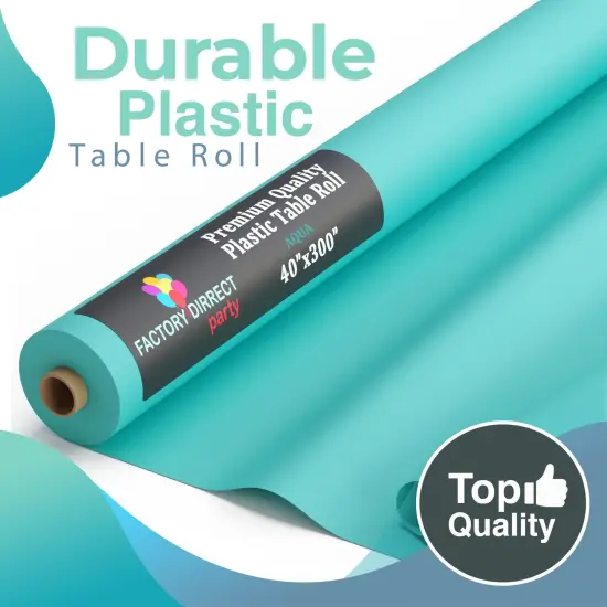 Exquisite Plastic Table Cover Roll &ndash; 40" x 300' Disposable Tablecloth Roll &ndash; Premium Thick 0.5 MIL Plastic Banquet Roll &ndash; Party Table Cover Roll for Events & Catering Aqua {6}