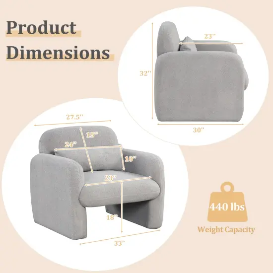 Modern Accent Chair with Waist Pillow and Armrests for Living Room Bedroom Grey {5}