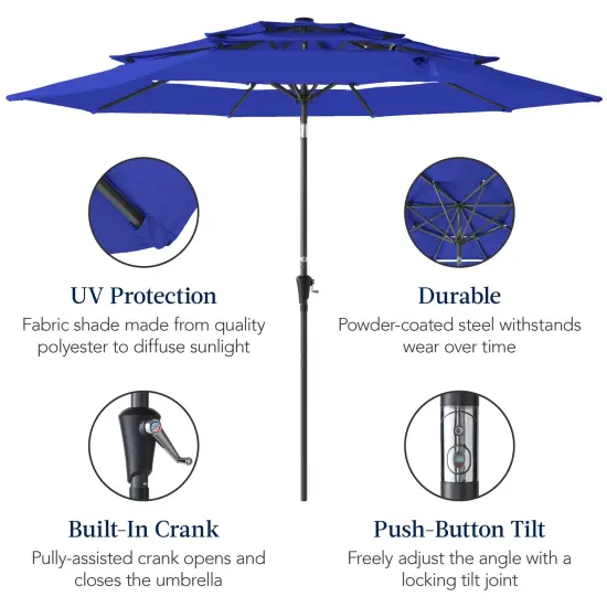 Best Choice Products 10ft 3-Tier Patio Umbrella, Market Sun Shade w/ Tilt Adjustment, Easy Crank Resort Blue {6}