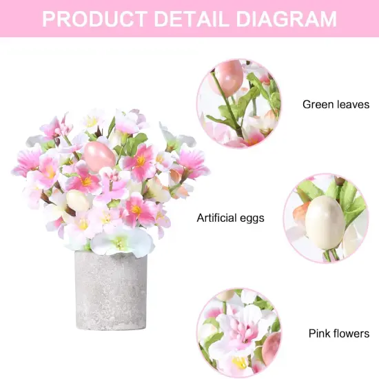 Easter Decorations, 2PCS Artificial Easter Pink Flower Egg Potted Table Decorations {3}