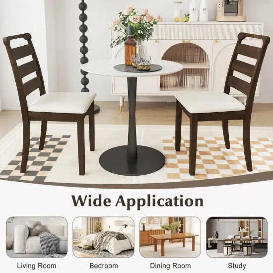 Polyester Upholstered Wooden Dining Chair Set of 2-Walnut {6}