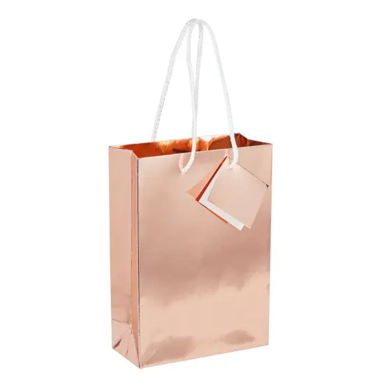 20-Pack Small Metallic Gift Bags with Handles, 5.5x2.5x7.9-Inch Paper Bags with Foil Coating, White Tissue Paper Sheets, and Tags for Small Business (Rose Gold) {7}