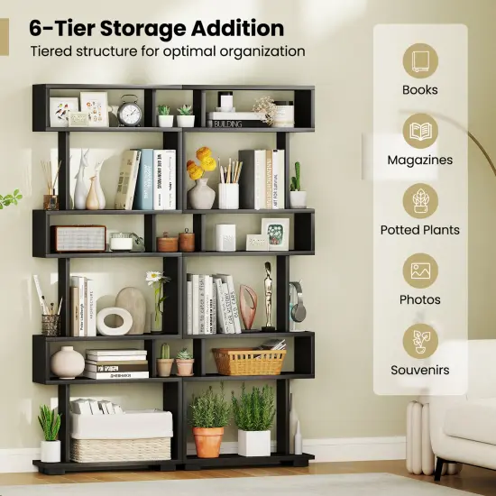 6-Tier Bookcase with Anti-Tipping Kit Black {6}