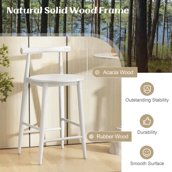 Acacia Wood Counter Height Bar Chair Set with Sturdy Frame and Supportive Legs White {6}