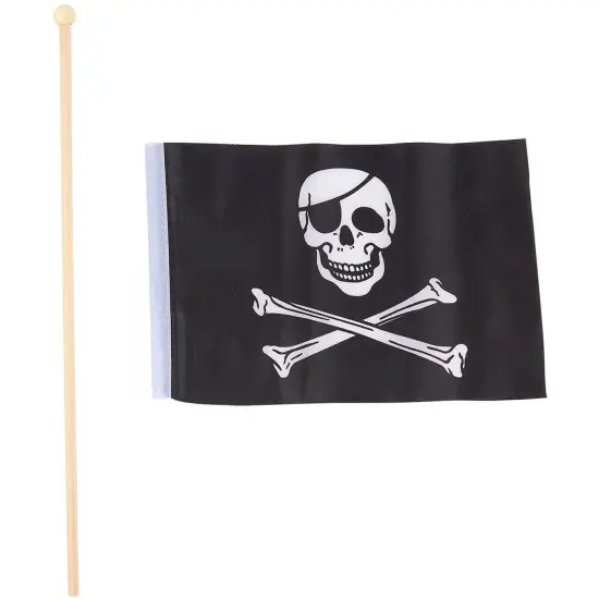 12-Piece Jolly Roger Stick Flags - Black Pirate Hand-Held Flags, Polyester Stick Flag Banners, Decorations Parties, Parades Festivals, 5.5 X 8.3 inches {3}